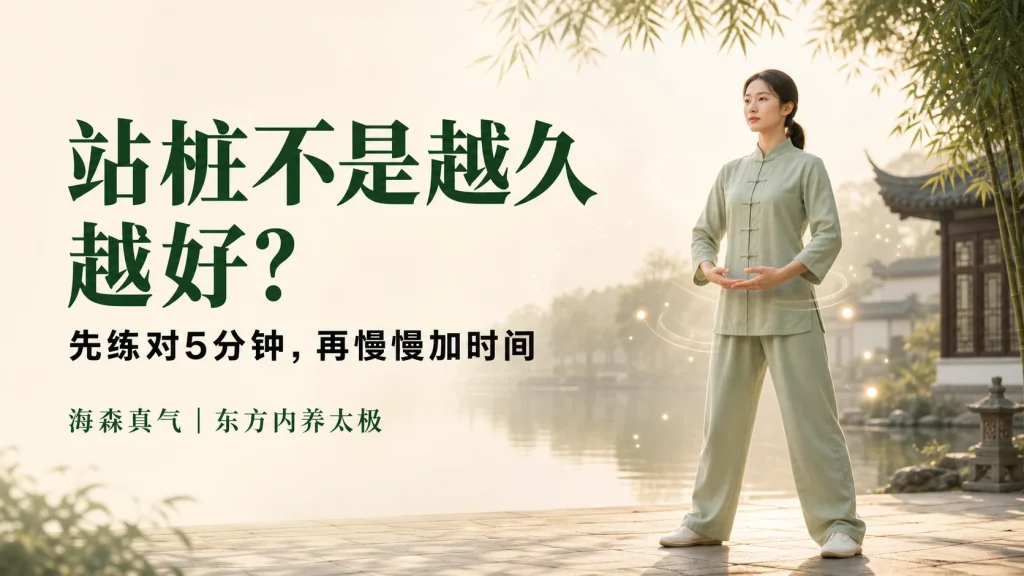 年轻女性在江南庭院练习站桩