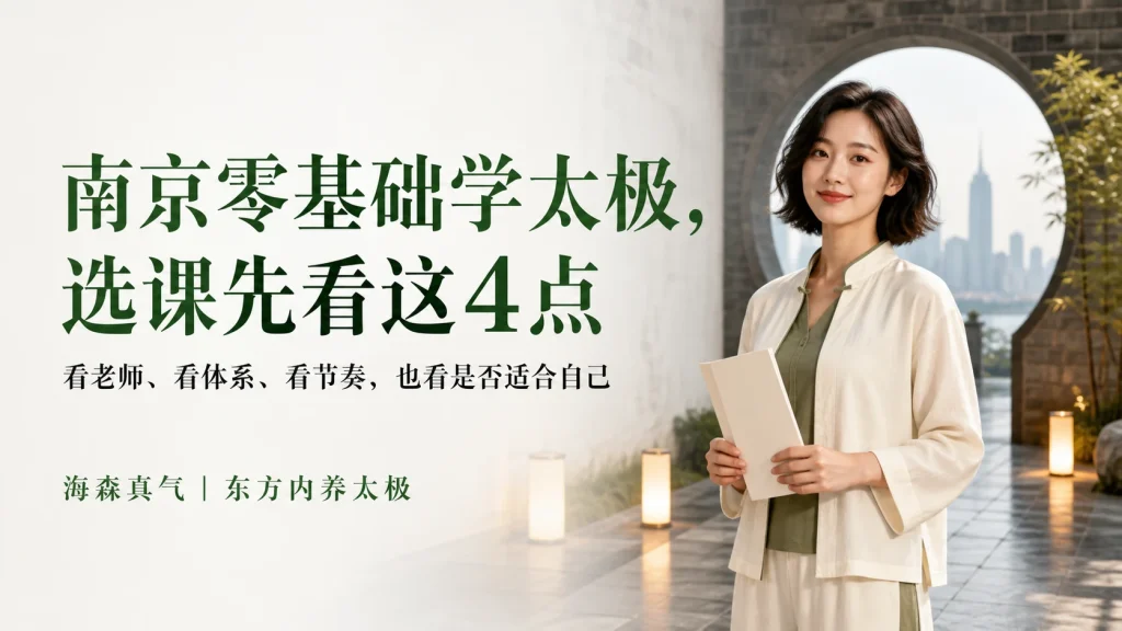 年轻女性在南京庭院查看太极课程